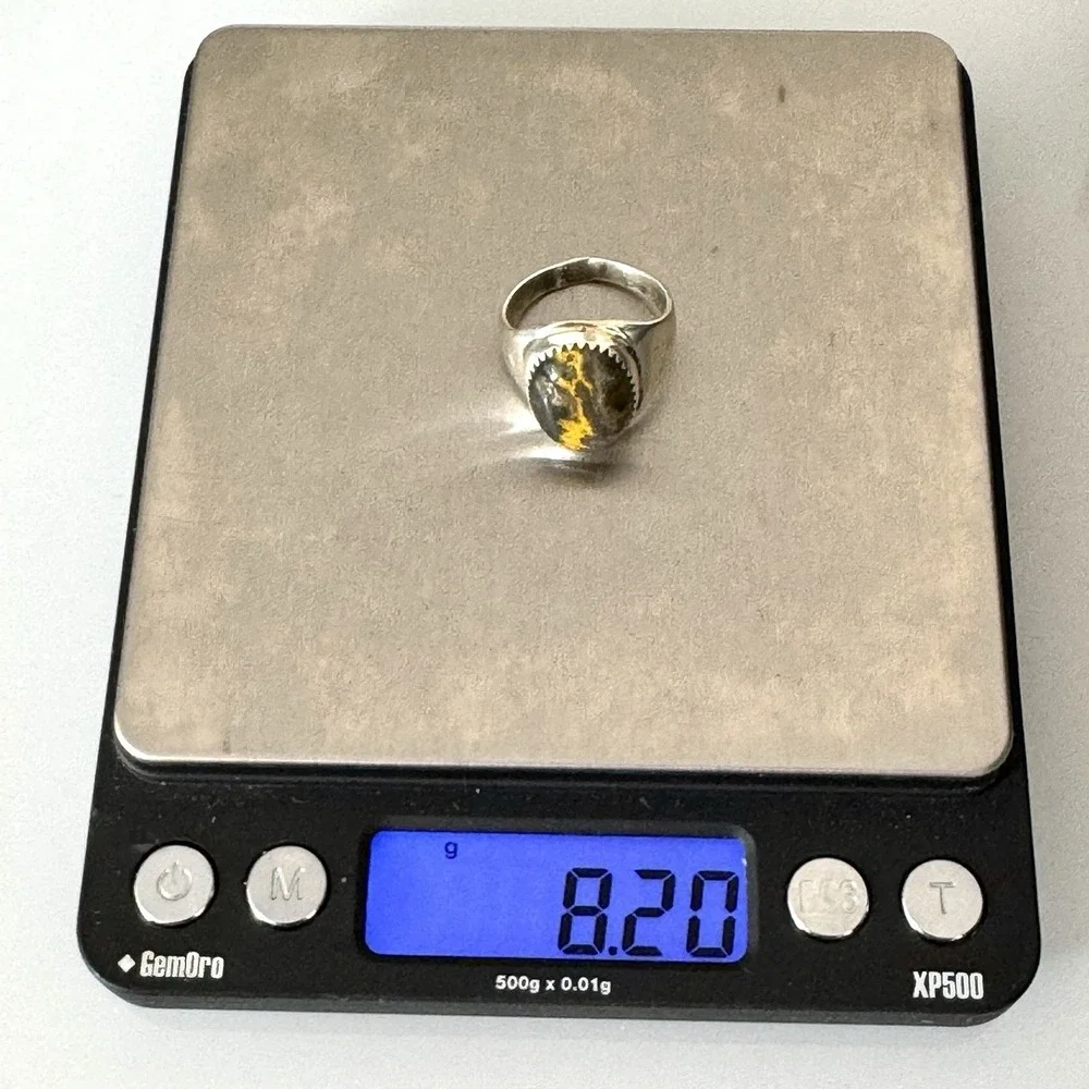 Navajo Bumblebee Jasper Mens Ring Sz 8.5 Annie Lincoln Sterling Handmade Band‎